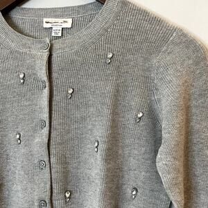 J.Crew Collection Embellished Cardigan Sweater Cotton Holiday CD379 Grey 12 13